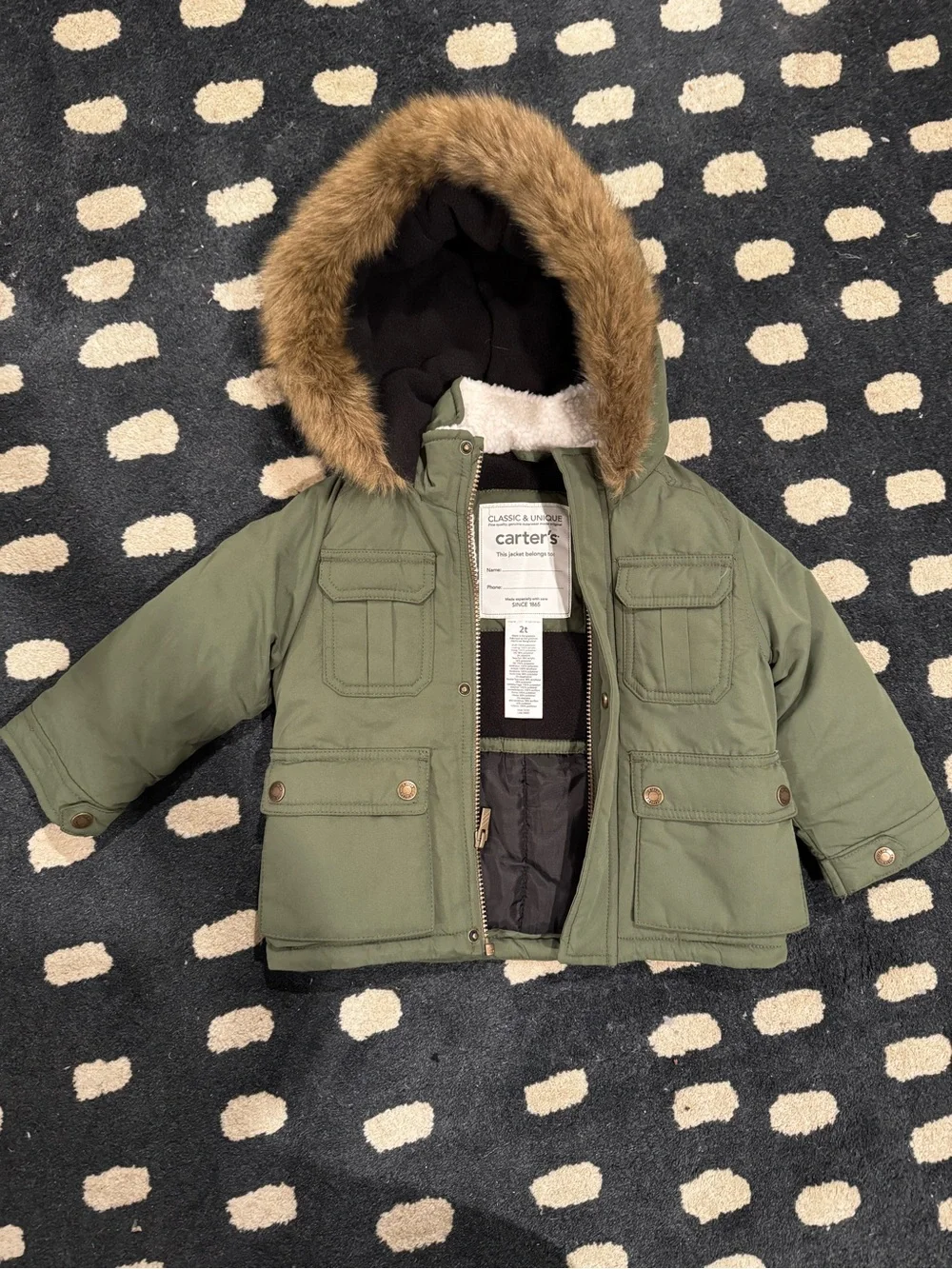 Carter's Green Hooded Parka with Faux Fur Trim
